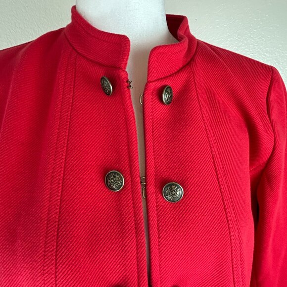 Talbots Women 6P Red Military Jacket Cotton Blend Buttons Twill Classic Holiday - Picture 2 of 16